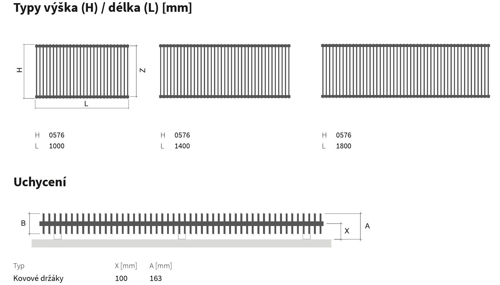 Koupelnový radiátor Antika Double Horizontal ISAN Melody technický výkres